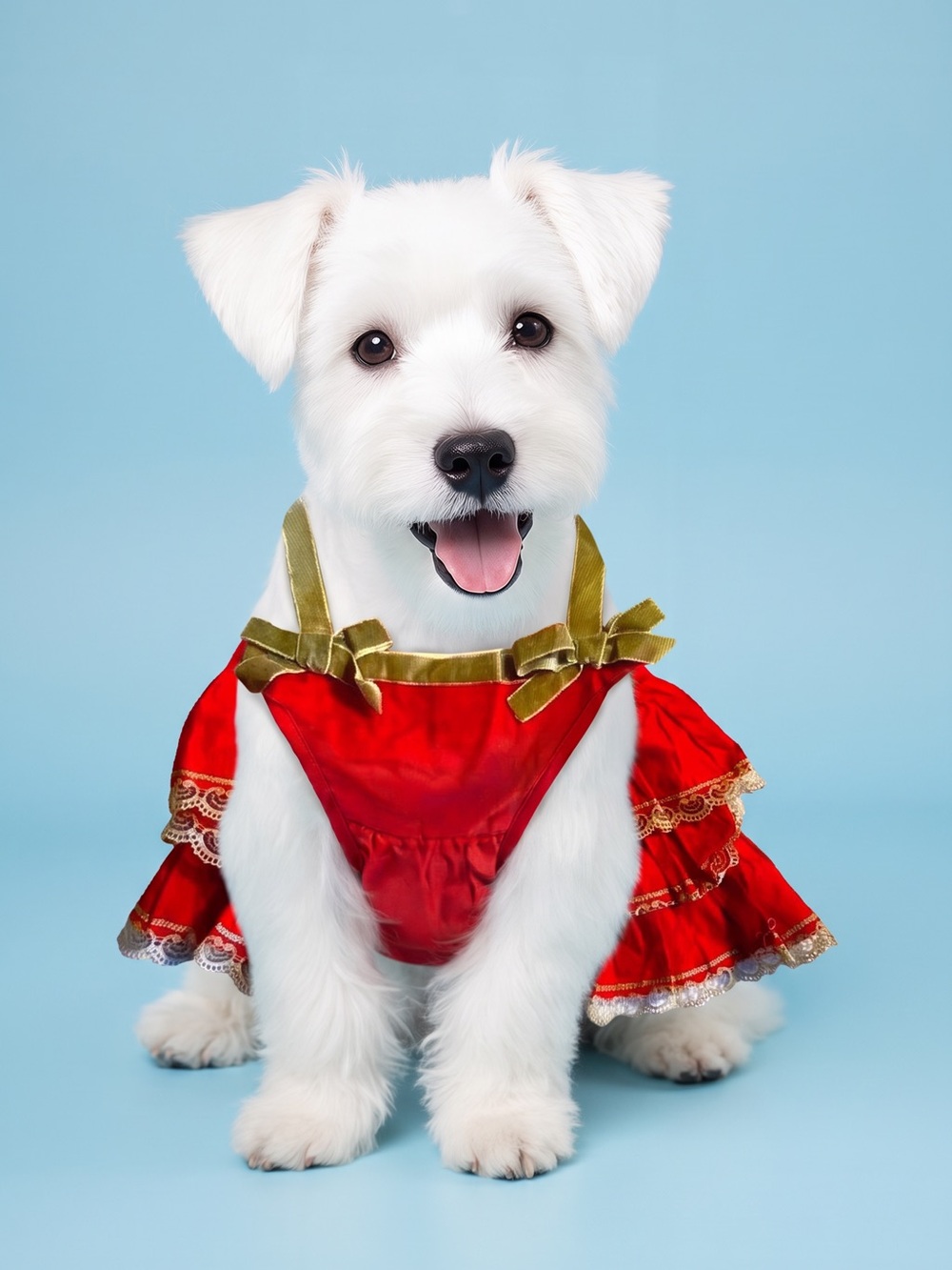 New Medium dog party dress red ruffles gray velvet straps